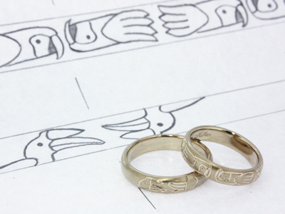 浜松　シャンパンゴールド【オーダーメイド結婚指輪】好きな鳥を手彫りで表現／デザイン画
