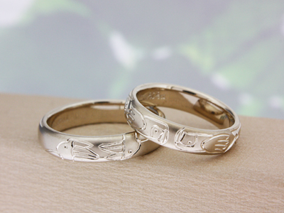 浜松　シャンパンゴールド【オーダーメイド結婚指輪】好きな鳥を手彫りで表現