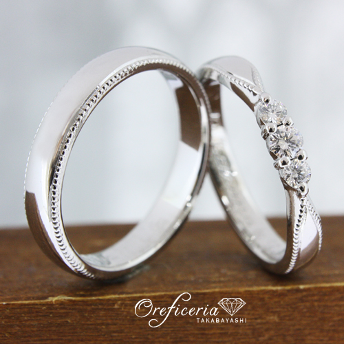 浜松　プラチナ【オーダーメイド結婚指輪】大きめダイヤモンドで華やかに