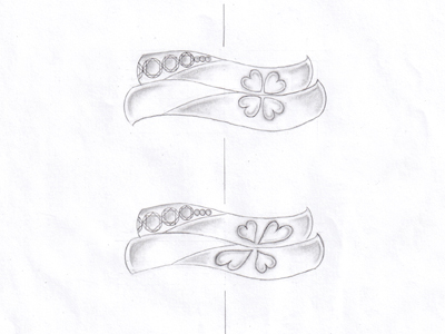 浜松　プラチナ【オーダーメイド結婚指輪】２本合わせてひとつのデザイン（クローバー）／デザイン画