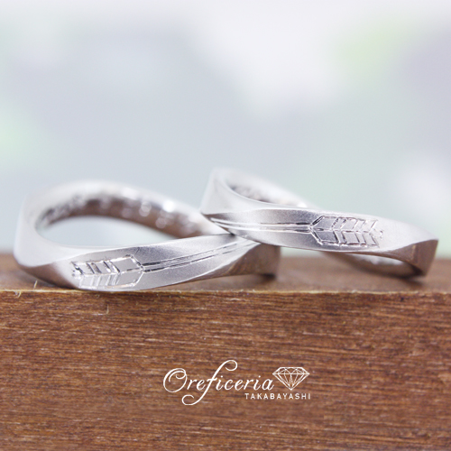 【オーダーメイド結婚指輪】２本合わせてひとつのデザイン（弓道）
