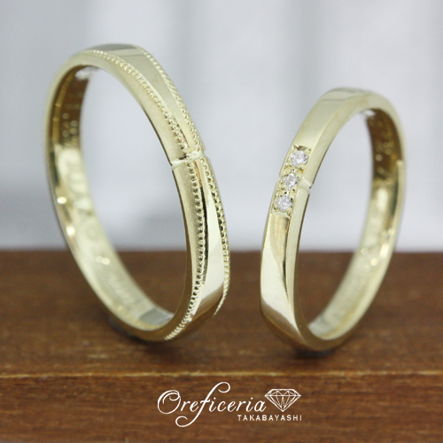 浜松　結婚指輪・鍛造　鮮やかなカラーがポイントのグリーンゴールド
