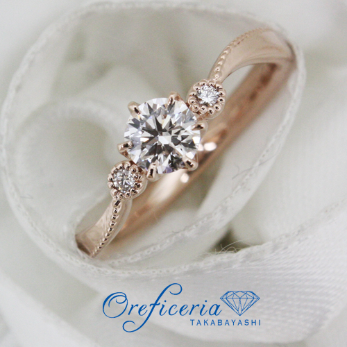 浜松　婚約指輪　繊細なミル打ちのダイヤモンドリング 　