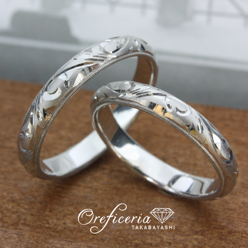 浜松　プラチナ【オーダーメイド結婚指輪】唐草彫り／永遠に伸びるツルはふたりを離さない