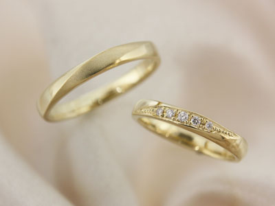 浜松　プラチナ結婚指輪・鍛造　シンプルでスタイリッシュなグリーンゴールド！