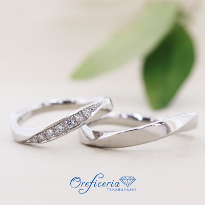浜松　プラチナ結婚指輪ー鍛造・Sラインとダイヤモンドが指をきれいに見せる