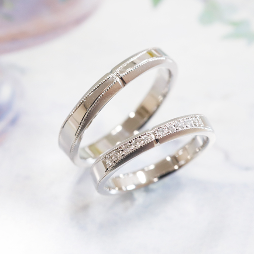 浜松　プラチナ【オーダーメイド結婚指輪】ミル打ちで飾ったリボン風デザイン