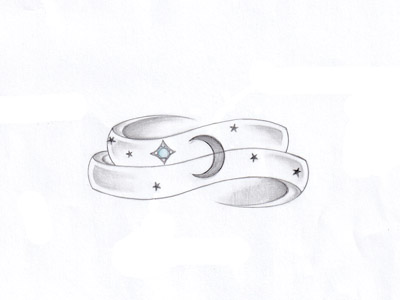 浜松　プラチナ【オーダーメイド結婚指輪】月と星とブルーダイヤ／デザイン画