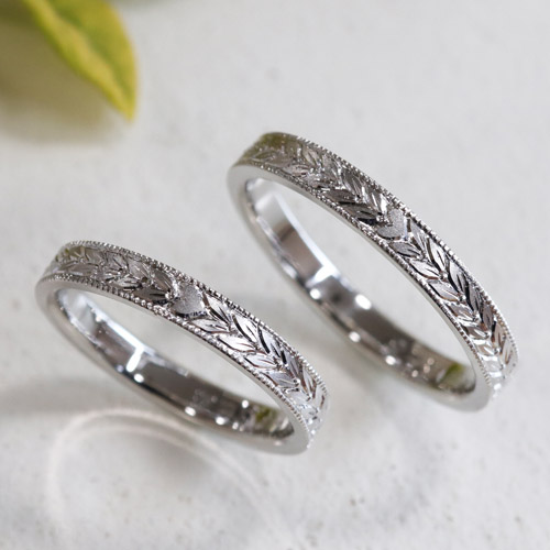 浜松　プラチナ結婚指輪・鍛造　オリーブの葉にまぎれたふたりだけの秘密