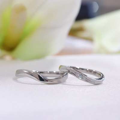 浜松　プラチナ結婚指輪・鍛造　シンプルなリングにダイヤとミル打ちを追加