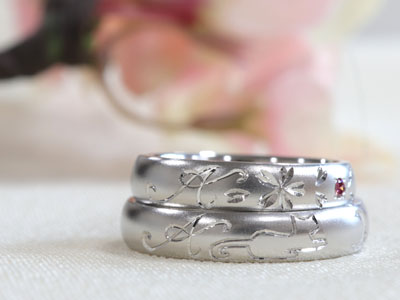 浜松　プラチナ【オーダーメイド結婚指輪】猫好きさんのためのリング・桜