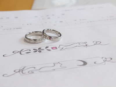 浜松　プラチナ【オーダーメイド結婚指輪】猫好きさんのためのリング／デザイン画