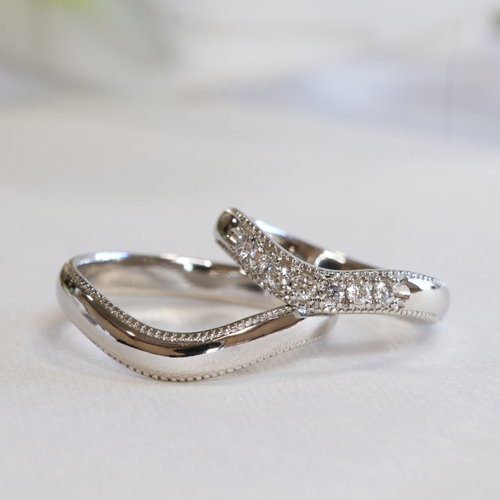 浜松　プラチナ結婚指輪・鍛造　存在感のあるミル打ちとダイヤモンド