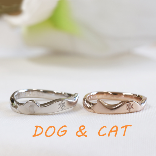 浜松　結婚指輪・鍛造　犬猫デザインに雪の結晶をプラス