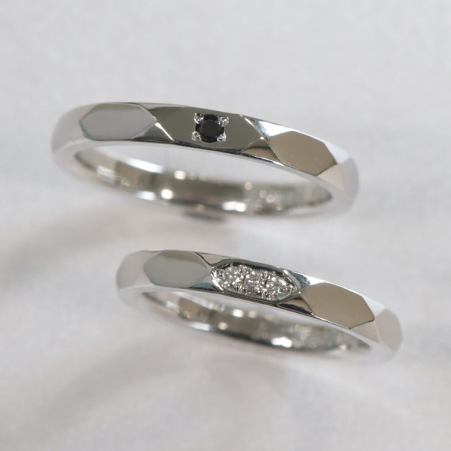 浜松　プラチナ【オーダーメイド結婚指輪】カット面が輝く六面体デザイン