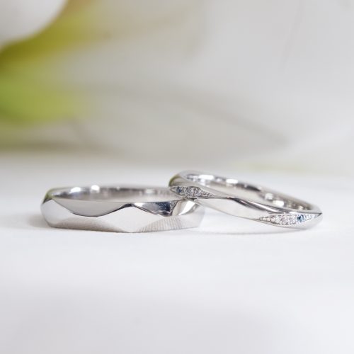 浜松　プラチナ【オーダーメイド結婚指輪】半円に切り取った優しい雰囲気のひし形
