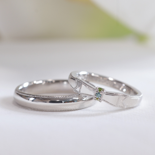浜松　プラチナ【オーダーメイド結婚指輪】カラフルダイヤのリボンデザイン