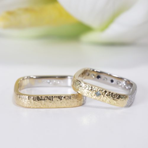 浜松【手作り結婚指輪】四面違うデザインの四角い指輪