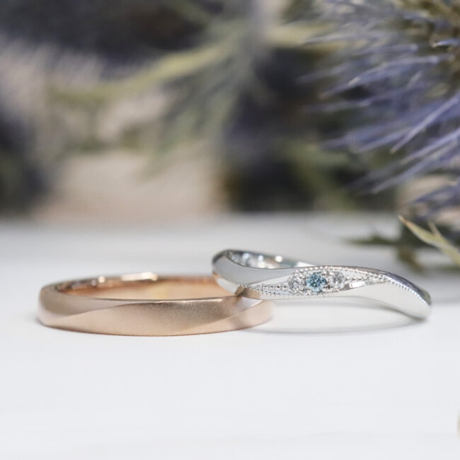 浜松　手作り結婚指輪／爽やかなブルーダイヤモンドをポイントに