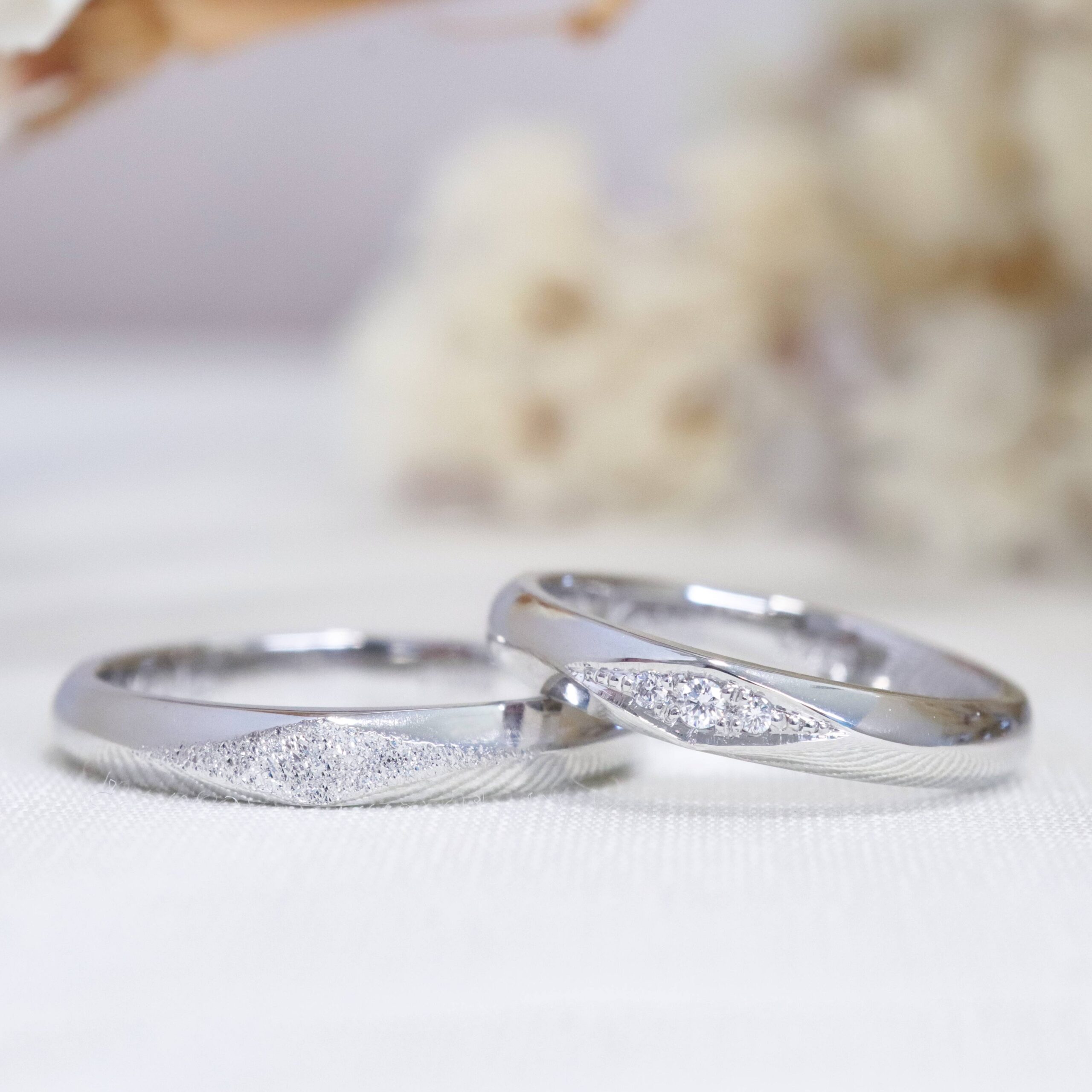 浜松　手作り結婚指輪／／ひし形に入れたダイヤモンドとスターダスト
