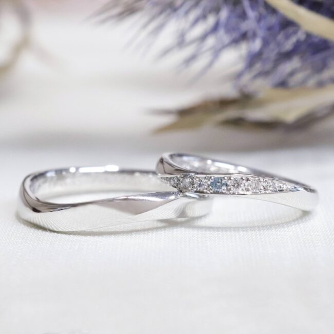 浜松　オーダーメイド結婚指輪／ブルーダイヤがポイントの結婚指輪