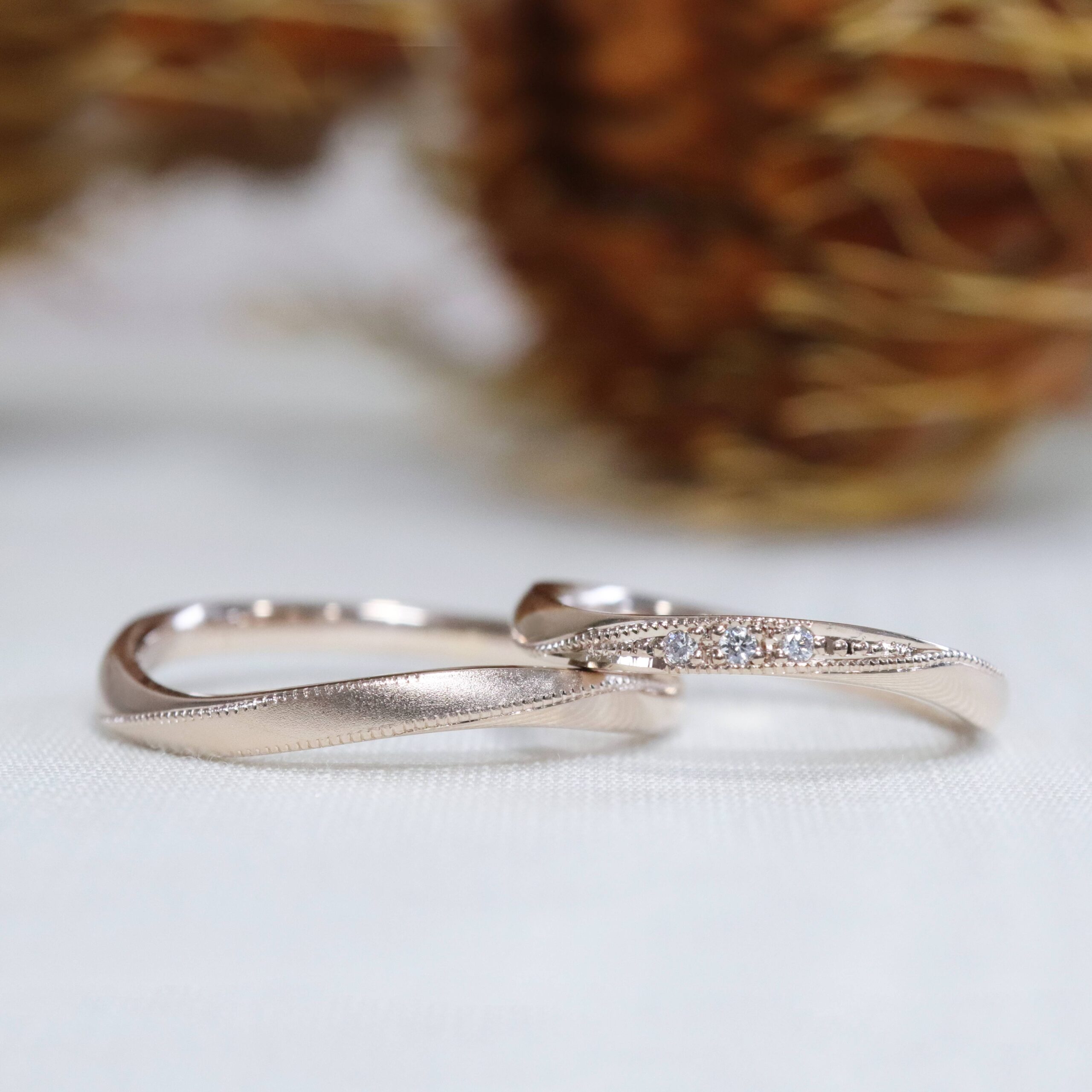浜松　オーダーメイド結婚指輪／控えめダイヤモンドにミル打ちデザイン