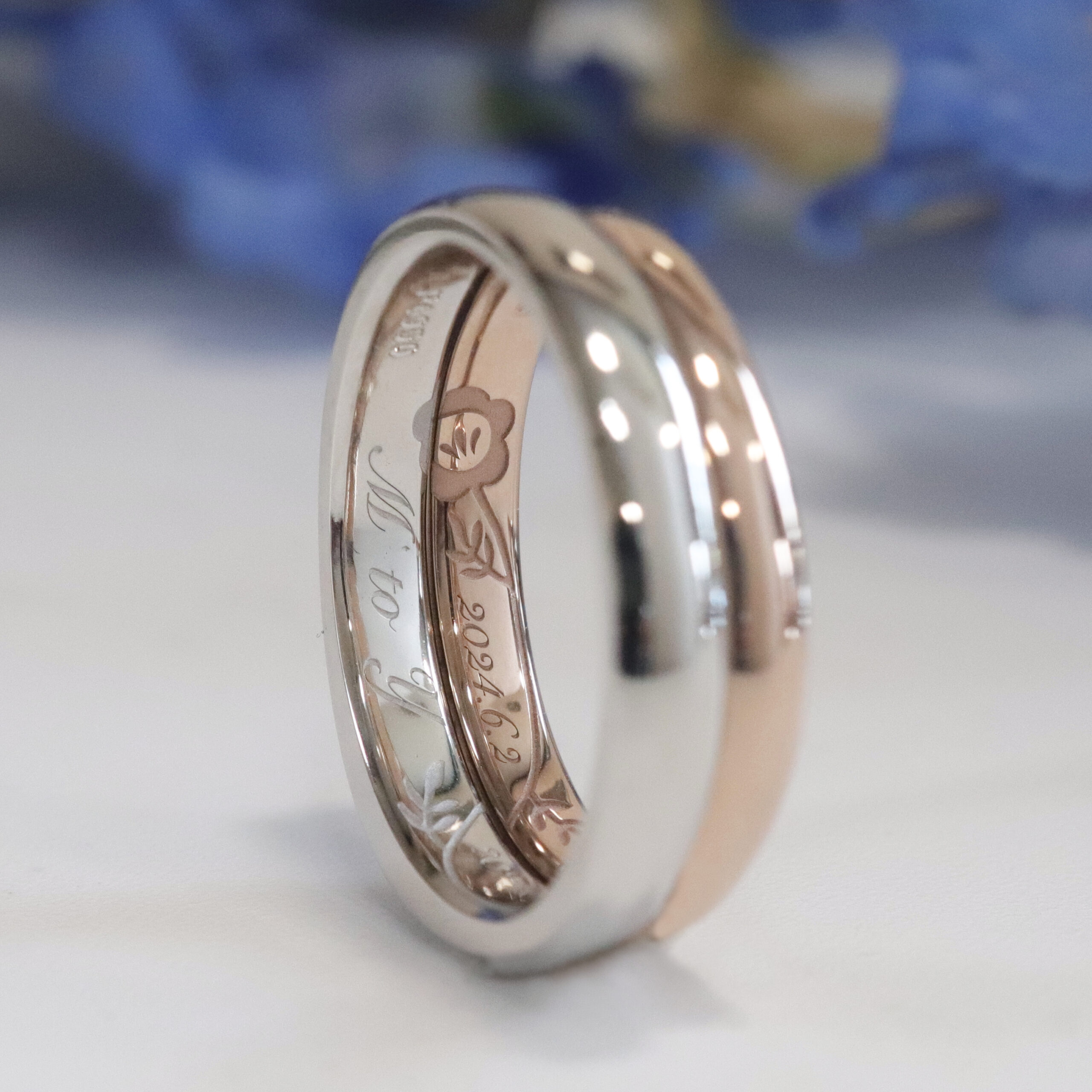 浜松　手作り結婚指輪／ネモフィラの刻印