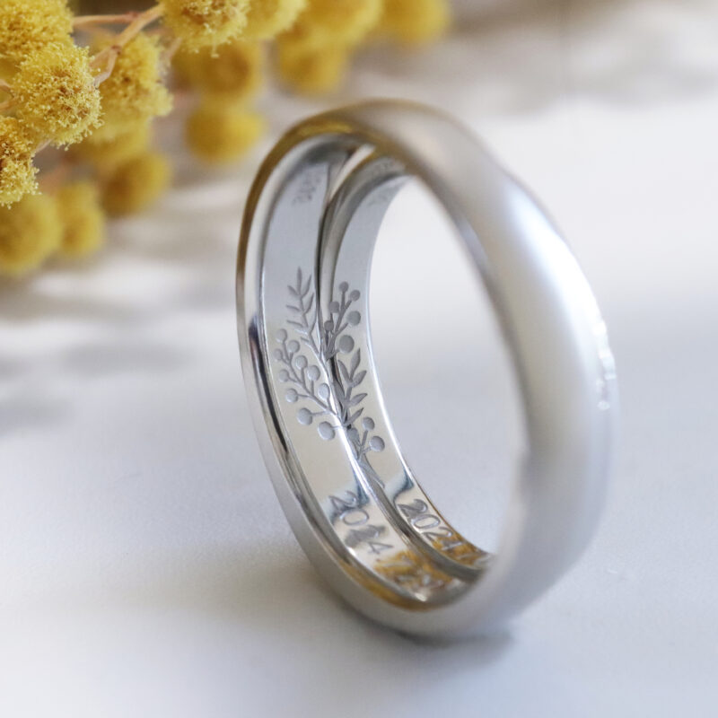 浜松　オーダーメイド結婚指輪／ミモザの刻印