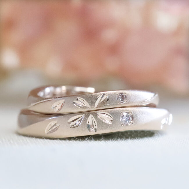 浜松　オーダーメイド結婚指輪／桜手彫り・ピンクダイヤ