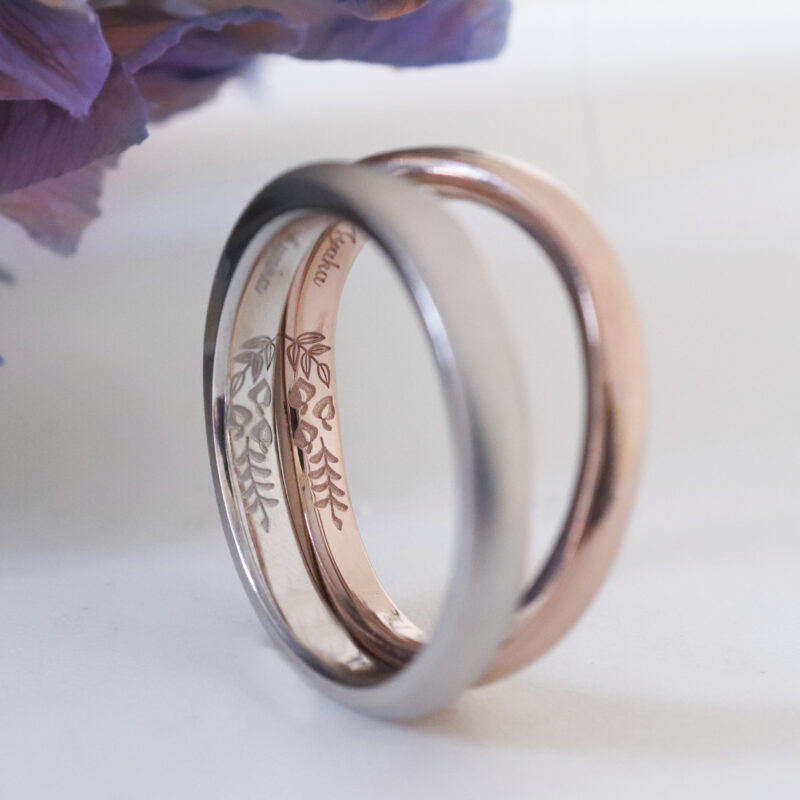 浜松　オーダーメイド結婚指輪／藤の花の刻印