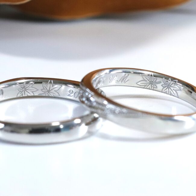 浜松　オーダーメイド結婚指輪／モミジの刻印